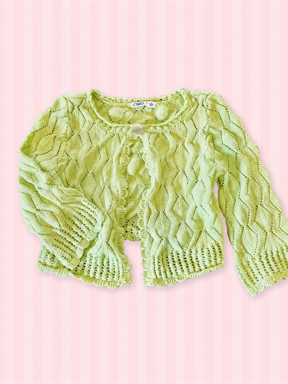 Cato Green Open Knit Cardigan Y2K Fairy Grunge Ruffle Bolero Size S